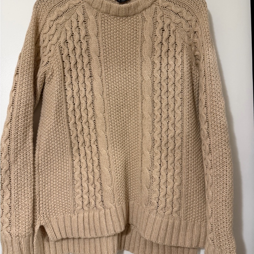 Theory Tan Cable Knit Turtleneck Sweater